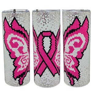 20oz Rhinestone Tumbler with Breast Cancer Butterfly Design